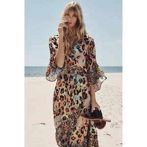 Anthropologie Blank London Zadie Leopard Print Multicolor Maxi Dress Size L